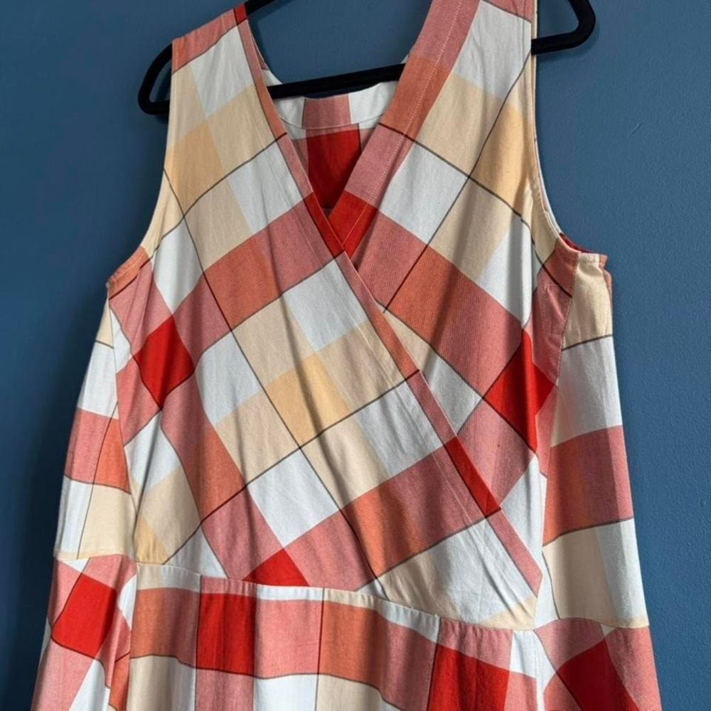 Kowtow Theatre Midi Dress Women's Size XL Plaid Reversible 100% Organic Cotton - Picture 8 of 8